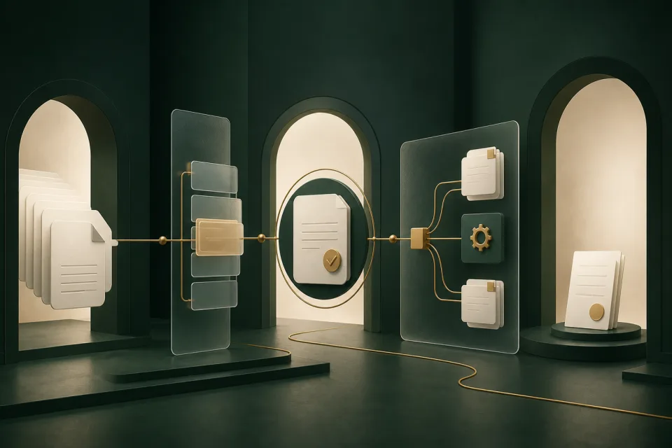 A structured process connecting intake, decisions, automation and outcomes